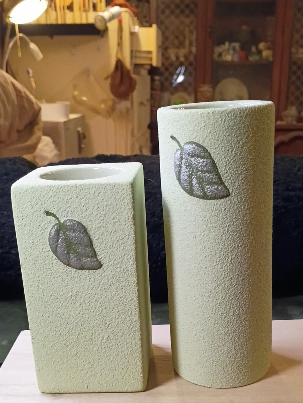 Party Lite Breeze Candle Holder Green Leaf Taper Tea Light Set Of Two Decor